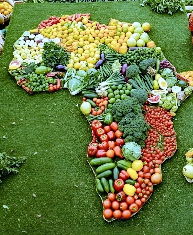 Map of Africa arranged from fresh fruits and vegetables